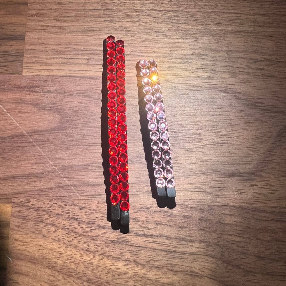 Bobby Pin Set-Austrian Crystals Red & Pink‎